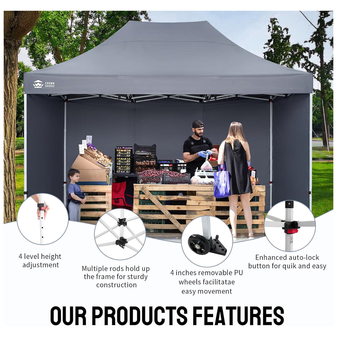 CROWN SHADES 10x15 Pop Up Canopy w/4 Sidewalls, Tent for Events, Grey(Used)