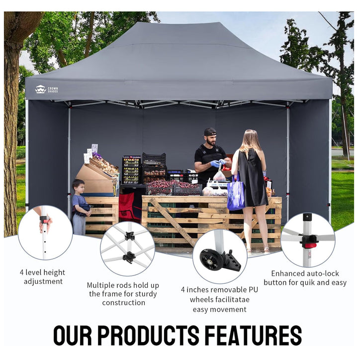 CROWN SHADES 10x15 Pop Up Canopy w/4 Sidewalls, Tent for Events, Grey(Used)