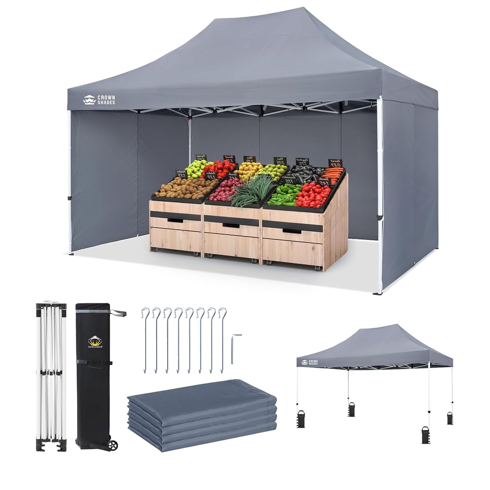 CROWN SHADES 10x15 Pop Up Canopy w/4 Sidewalls, Tent for Events, Grey(Used) - VMInnovations