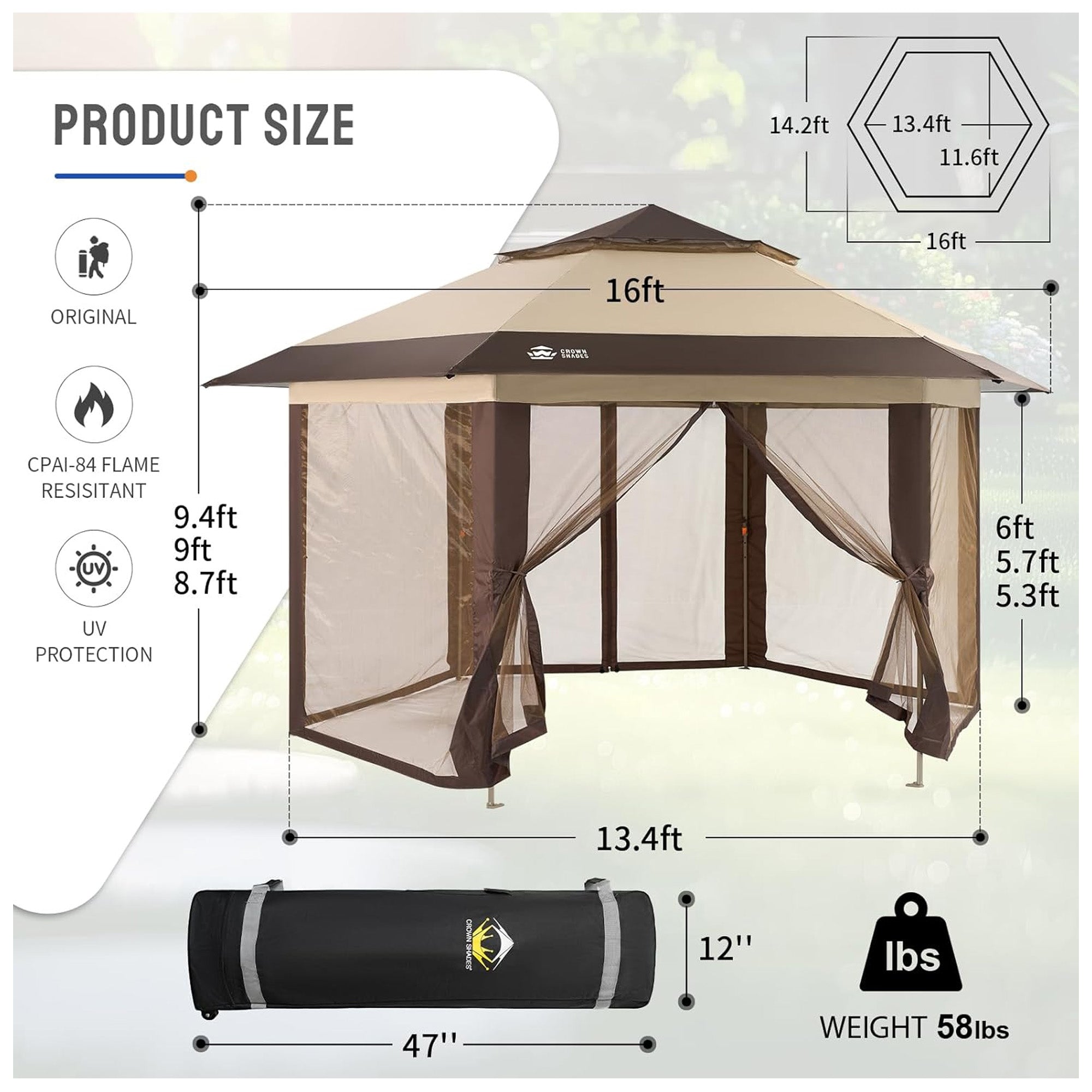 CROWN SHADES 13x13 Pop Up Gazebo, Canopy Tent for Events, Beige/Coffee (Used) - VMInnovations