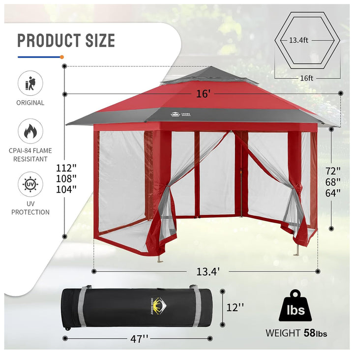 CROWN SHADES 13x13 Pop Up Gazebo, Canopy Tent for Events, Red & Grey(Used)