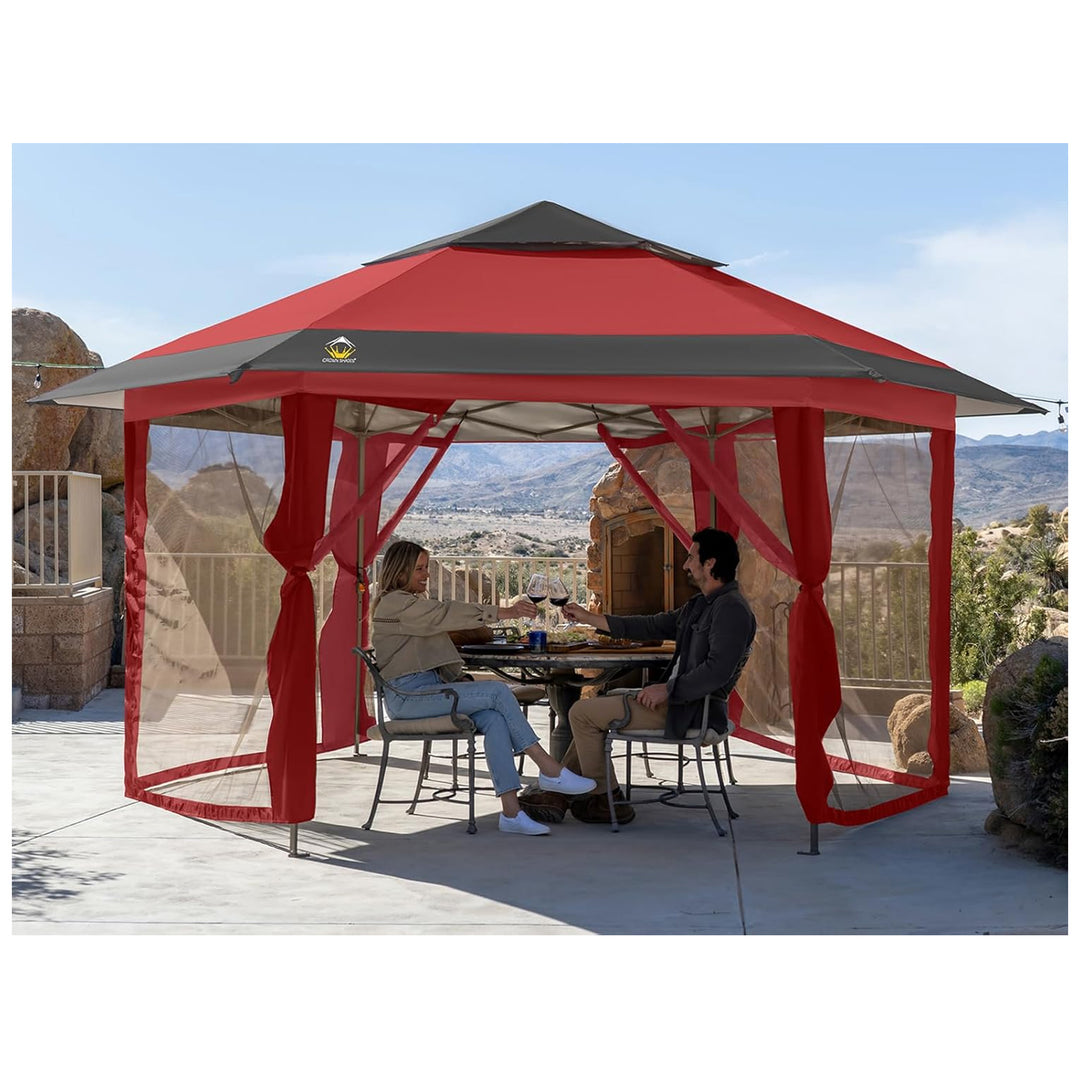 CROWN SHADES 13x13 Pop Up Gazebo, Canopy Tent for Events, Red & Grey(Used)