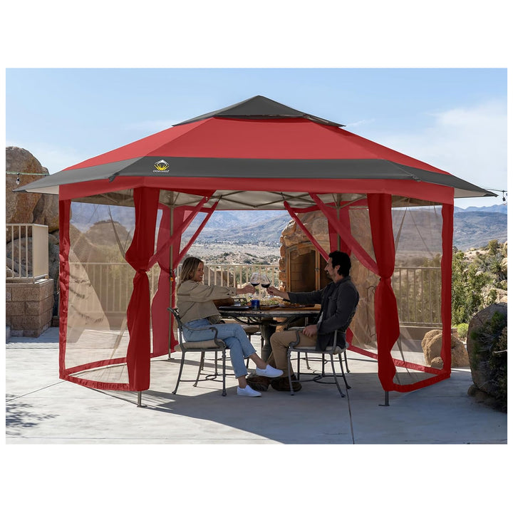 CROWN SHADES 13x13 Pop Up Gazebo, Canopy Tent for Events, Red & Grey(Used)