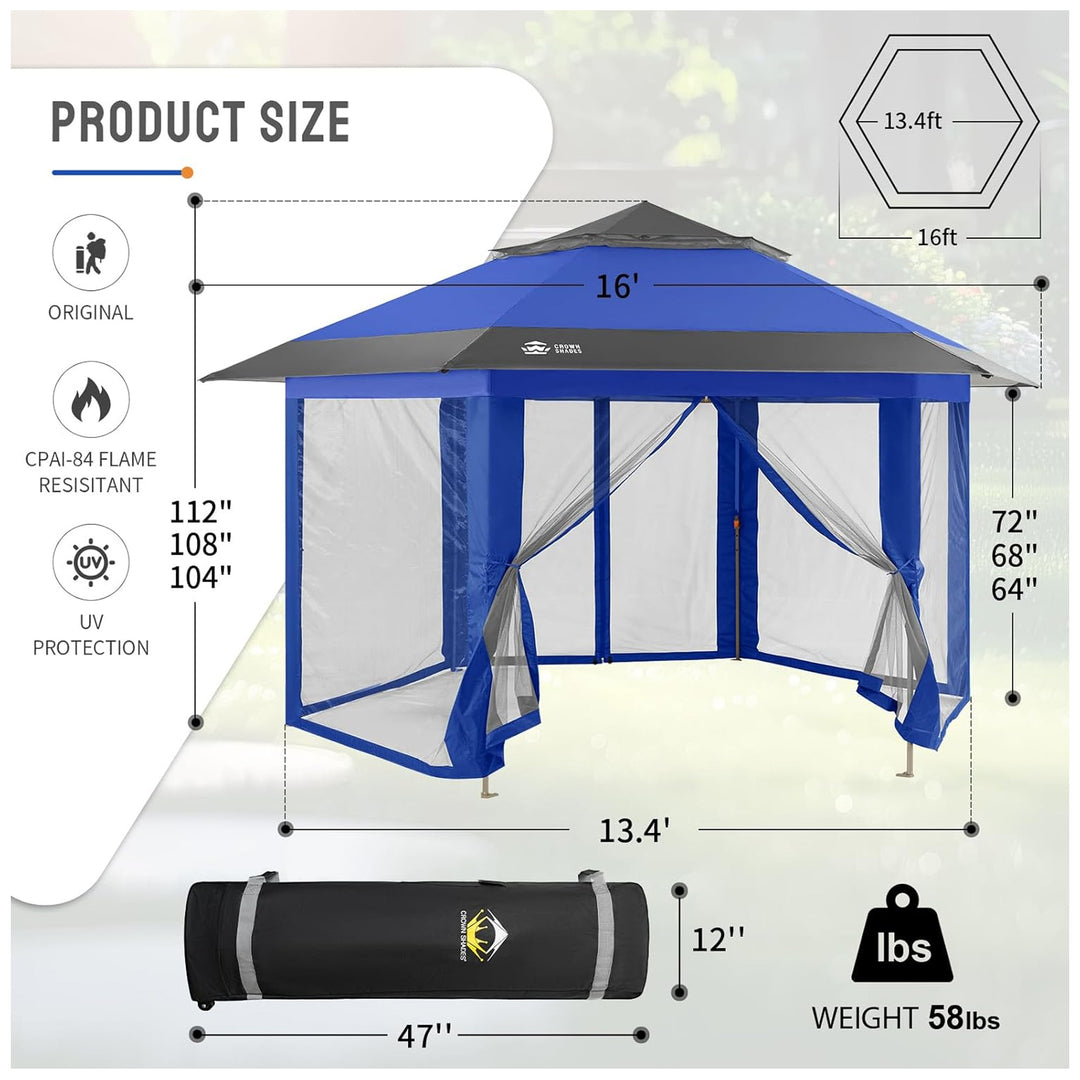 CROWN SHADES 13x13 Pop Up Gazebo, Canopy Tent for Events, Blue & Grey (Used)