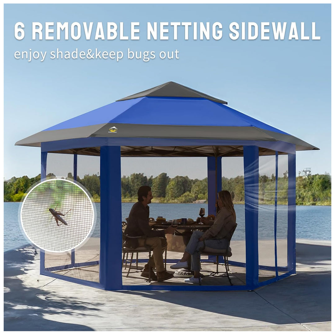 CROWN SHADES 13x13 Pop Up Gazebo, Canopy Tent for Events, Blue & Grey (Used)