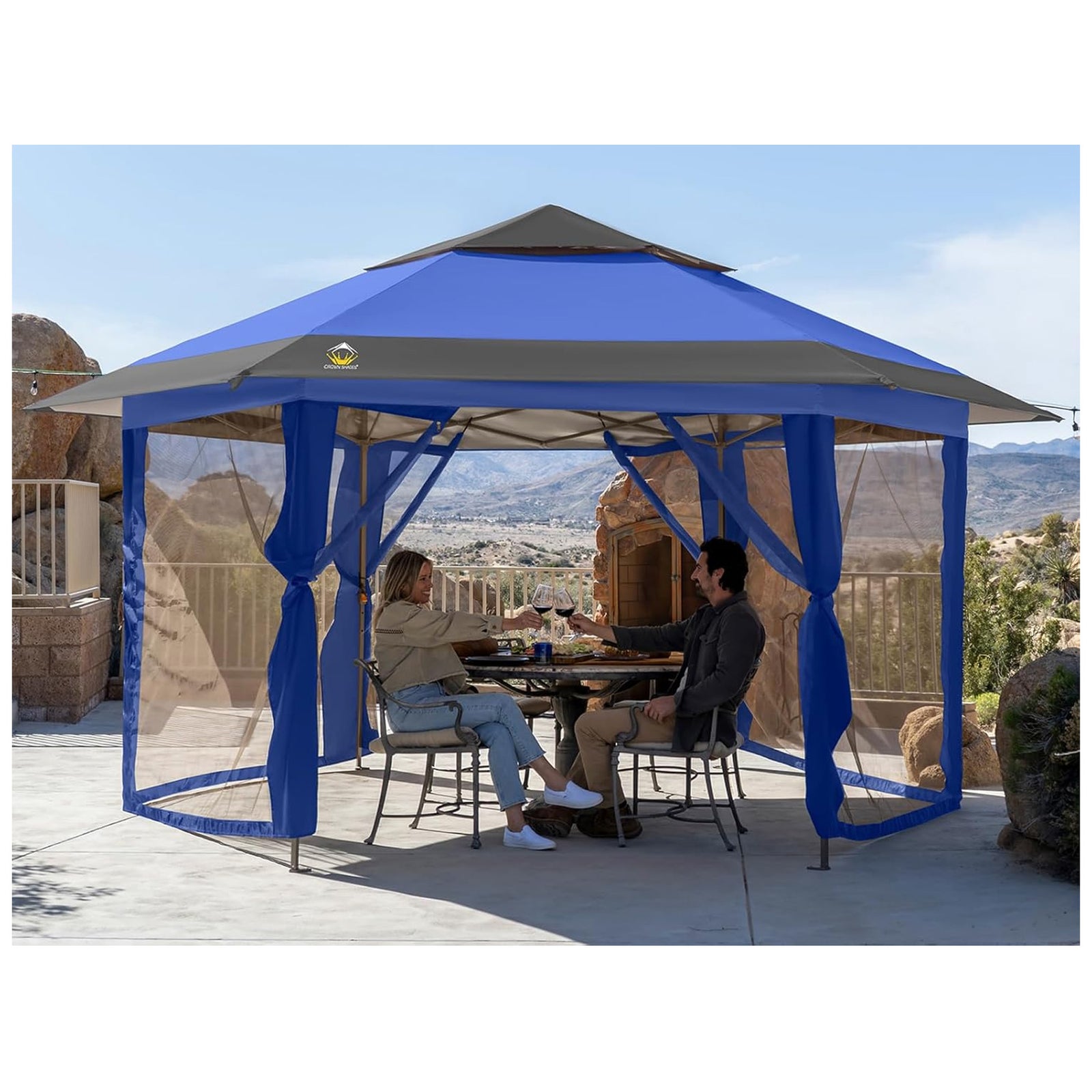 CROWN SHADES 13x13 Pop Up Gazebo, Canopy Tent for Events, Blue & Grey (Used) - VMInnovations
