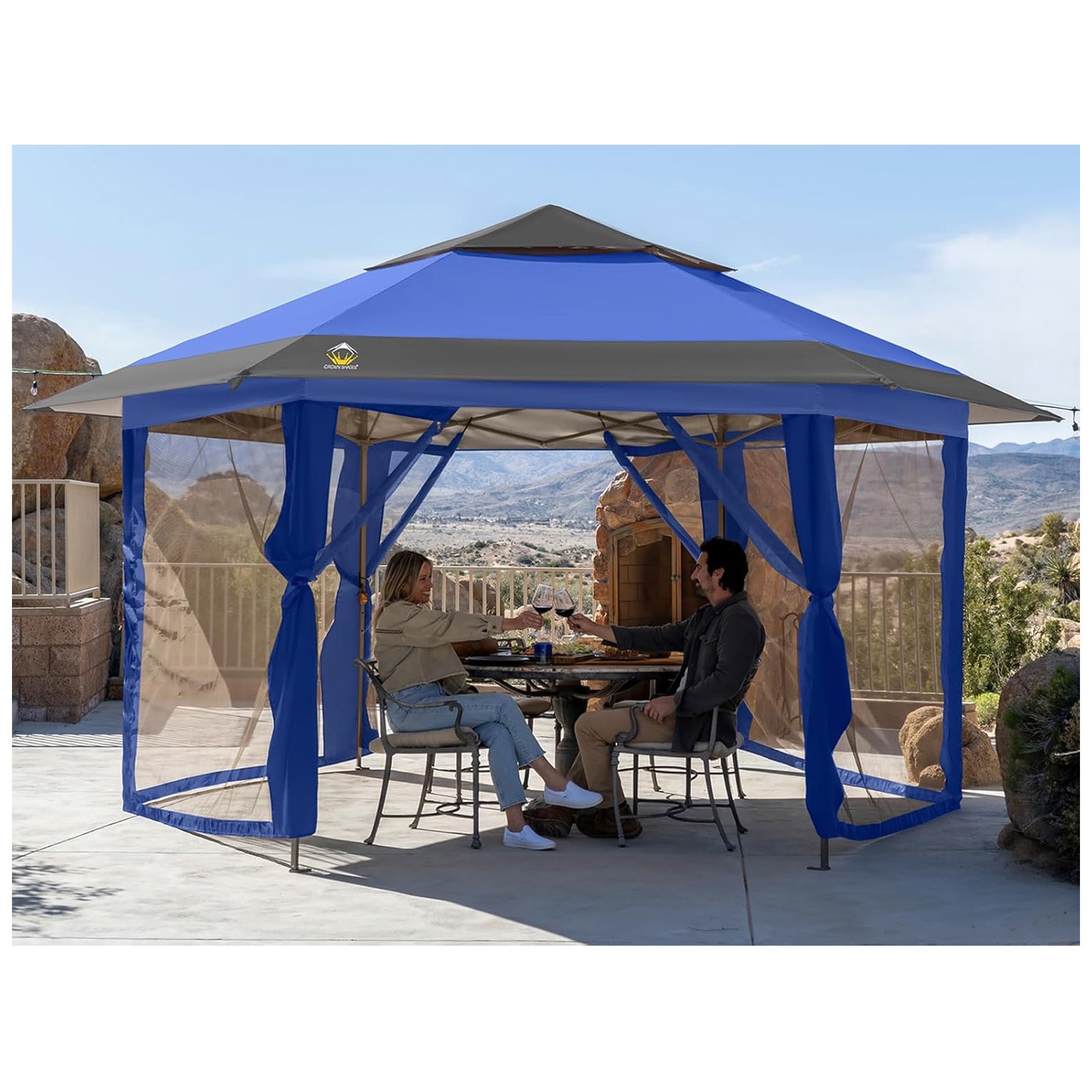 CROWN SHADES 13x13 Pop Up Gazebo, Canopy Tent for Events, Blue & Grey (Used) - VMInnovations