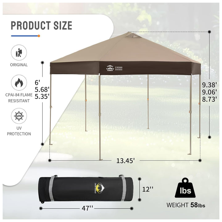 CROWN SHADES 14x14 Pop Up Gazebo, Canopy Tent for Events, Beige/Coffee (Used)