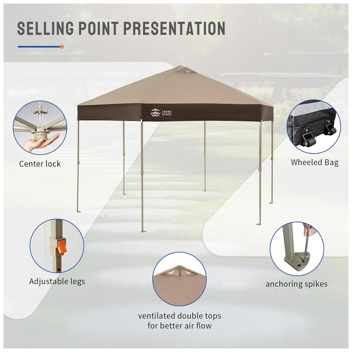CROWN SHADES 14x14 Pop Up Gazebo, Canopy Tent for Events, Beige/Coffee (Used)
