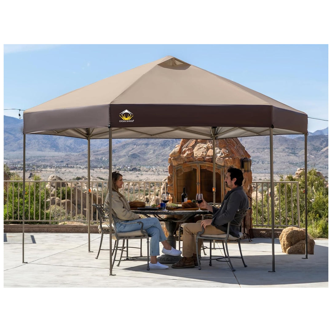 CROWN SHADES 14x14 Pop Up Gazebo, Canopy Tent for Events, Beige/Coffee (Used)