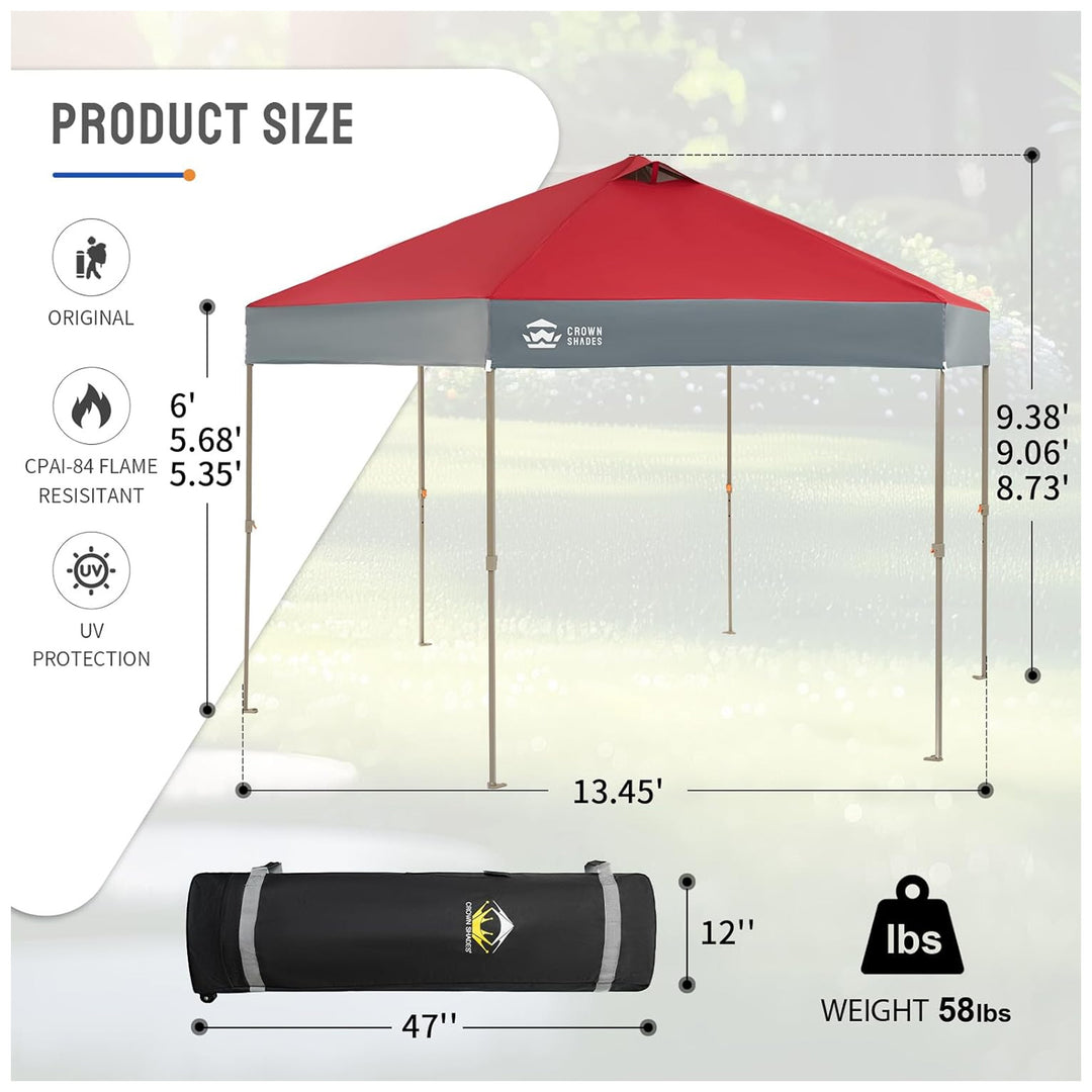 CROWN SHADES 14x14 Pop Up Gazebo, Canopy Tent for Outdoor Events, Red/Grey(Used)