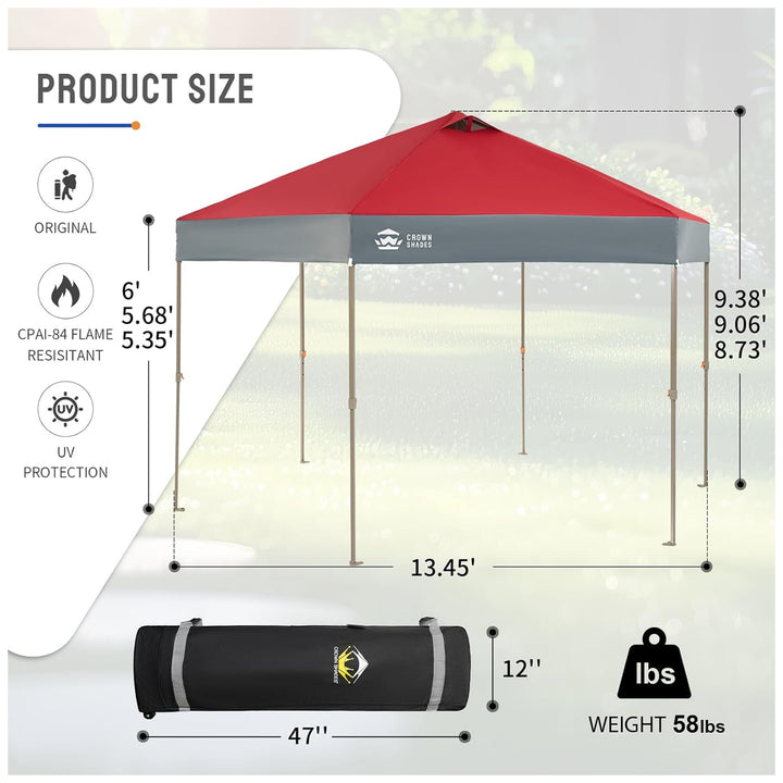 CROWN SHADES 14x14 Pop Up Gazebo, Canopy Tent for Outdoor Events, Red/Grey(Used)