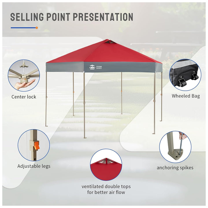 CROWN SHADES 14x14 Pop Up Gazebo, Canopy Tent for Outdoor Events, Red/Grey(Used)