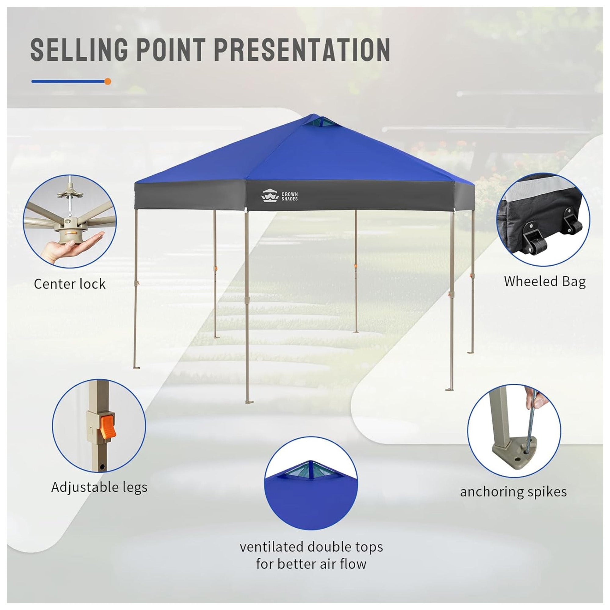 CROWN SHADES 14x14 Pop Up Gazebo, Canopy Tent for Events, Blue/Grey(Used) - VMInnovations