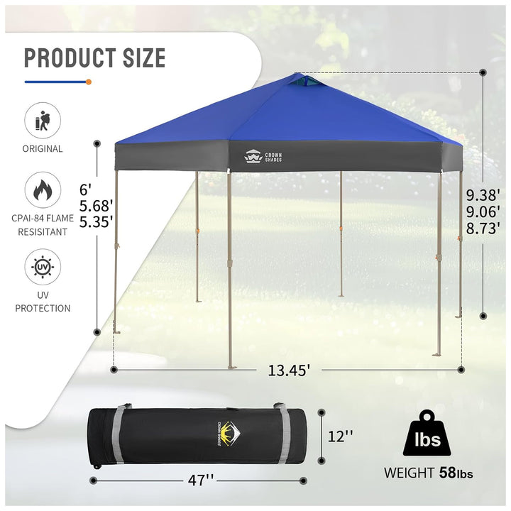 CROWN SHADES 14x14 Pop Up Gazebo, Canopy Tent for Events, Blue/Grey(Used)
