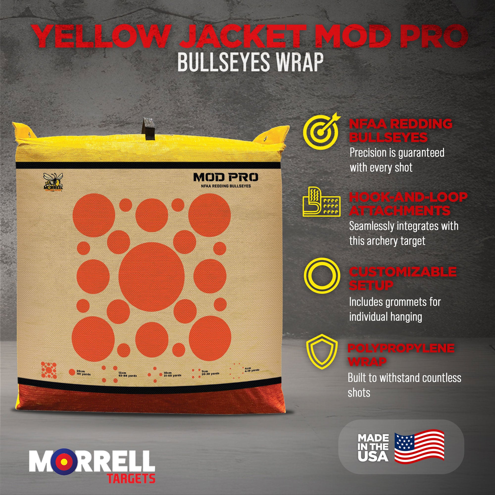 Morrell Yellow Jacket MOD Pro Redding NFAA Bullseyes Wrap w/ Hook & Loop, 4 Pack - VMInnovations