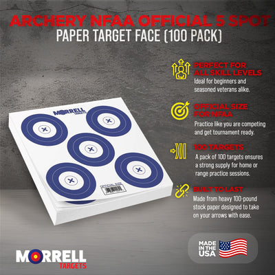 Morrell Targets 100 Count Archery Official 5 Spot Paper Target Face, 2 Pack