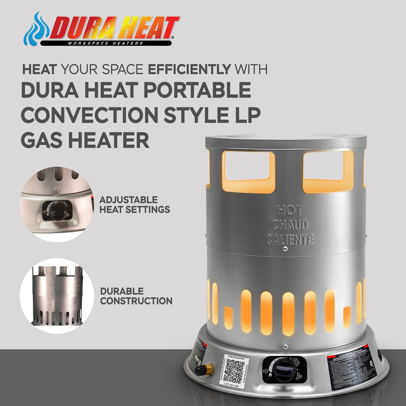 Dura Heat Portable 80000 BTU Convection Style LP Gas Heater, 2000 Sq Ft Coverage