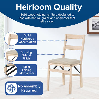 Stakmore Upholstered Seat Solid Folding Chairs, Set of 2, Unfinished (Open Box) - VMInnovations