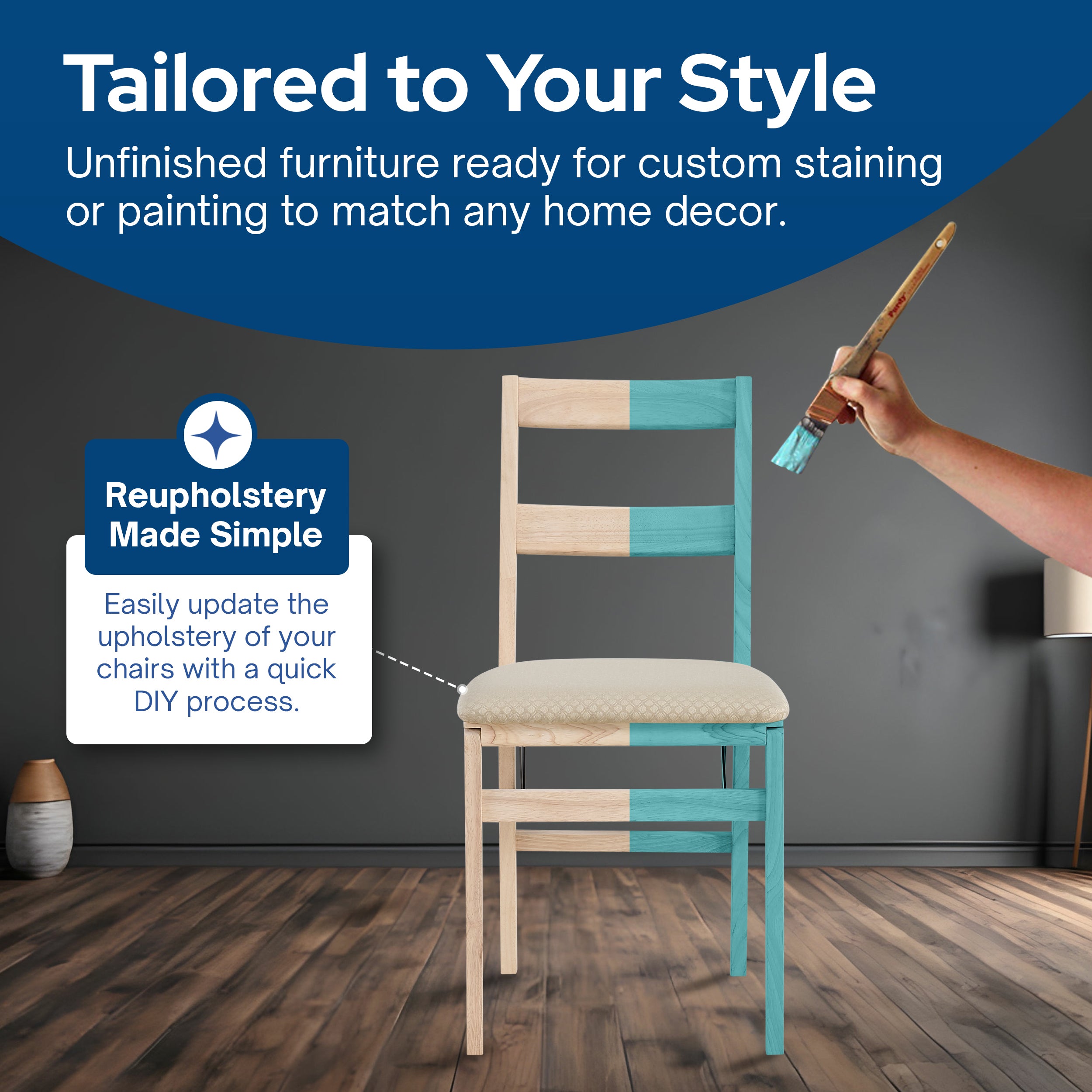 Stakmore Upholstered Seat Solid Folding Chairs, Set of 2, Unfinished (Open Box) - VMInnovations