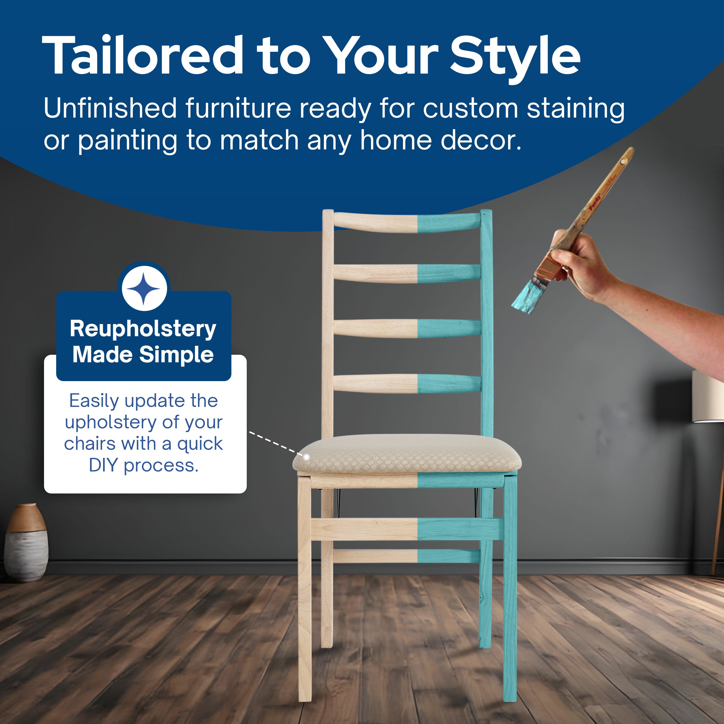 Stakmore Shaker Ladderback Upholstered Folding Chairs, Set of 2, Unfinished - VMInnovations