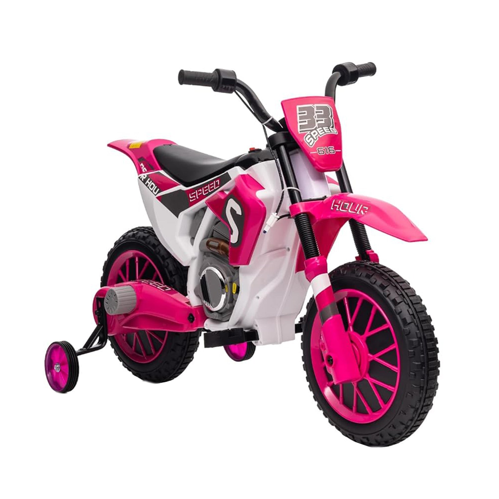 TOBBI 12 Volt Toddler Motorcycle Kids Dirt Bike with Training Wheels, Rose Pink - VMInnovations