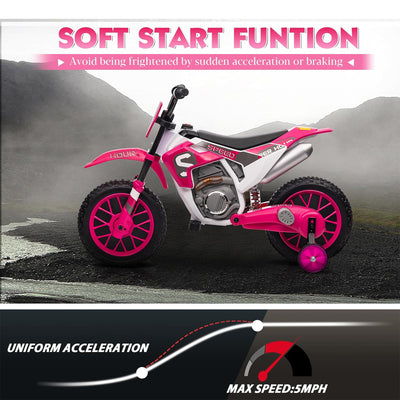 TOBBI 12 Volt Toddler Motorcycle Kids Dirt Bike with Training Wheels, Rose Pink - VMInnovations