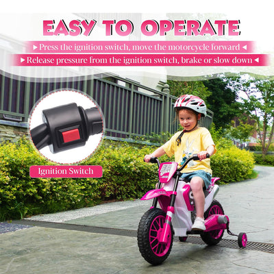 TOBBI 12 Volt Toddler Motorcycle Kids Dirt Bike with Training Wheels, Rose Pink - VMInnovations