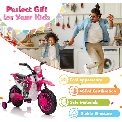 TOBBI 12 Volt Toddler Motorcycle Kids Dirt Bike with Training Wheels, Rose Pink - VMInnovations