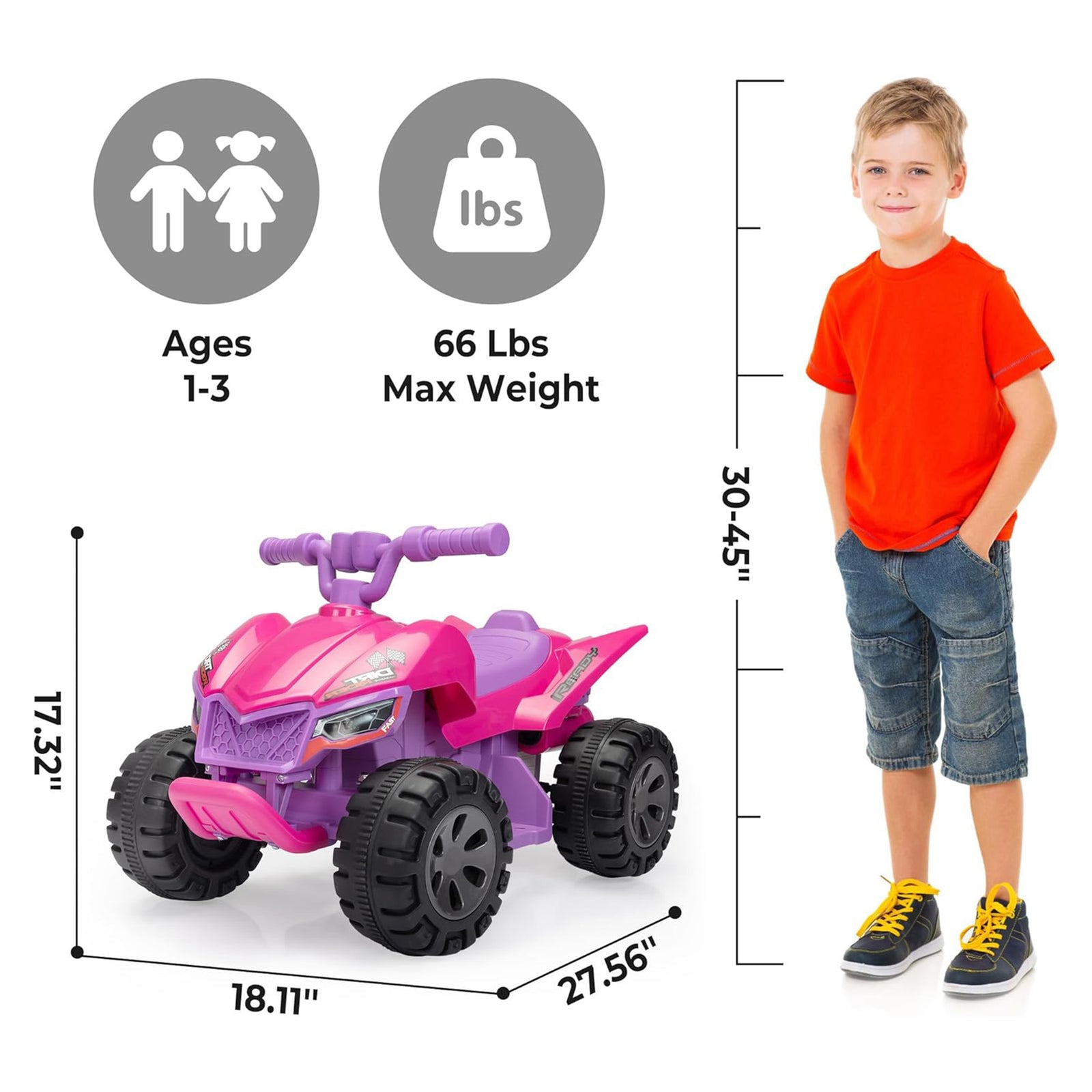 TOBBI Ride On 6 Volt ATV Car with Rear Mist Sprayer & LED Lights for Kids, Pink - VMInnovations