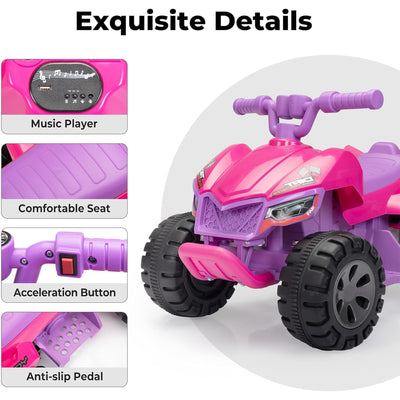 TOBBI Ride On 6 Volt ATV Car with Rear Mist Sprayer & LED Lights for Kids, Pink - VMInnovations
