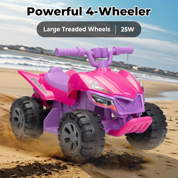 TOBBI Ride On 6 Volt ATV Car with Rear Mist Sprayer & LED Lights for Kids, Pink