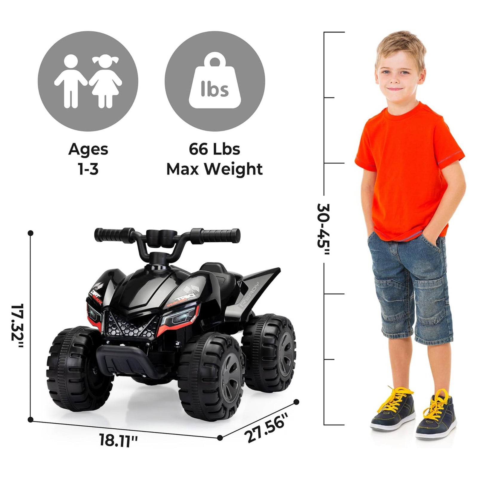 TOBBI Ride On 6 Volt ATV Car with Rear Mist Sprayer & LED Lights for Kids, Black - VMInnovations