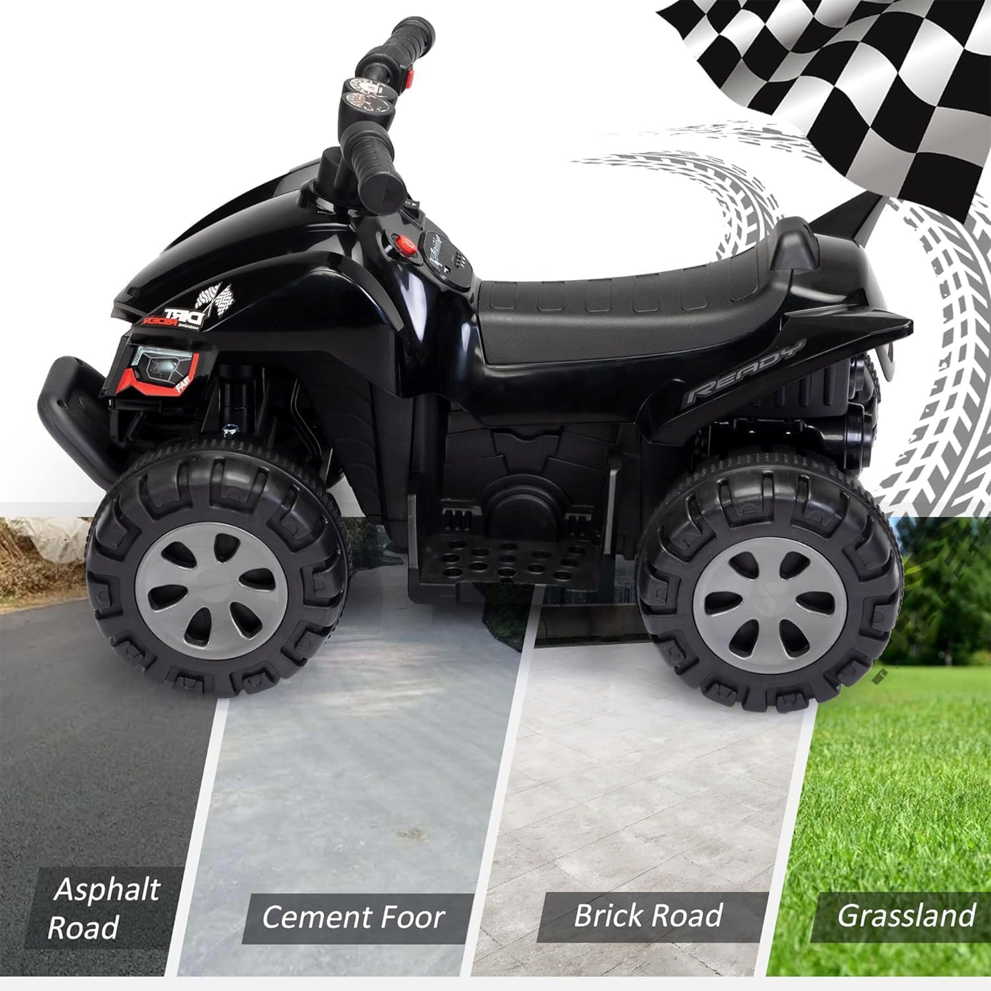 TOBBI Ride On 6 Volt ATV Car with Rear Mist Sprayer & LED Lights for Kids, Black - VMInnovations