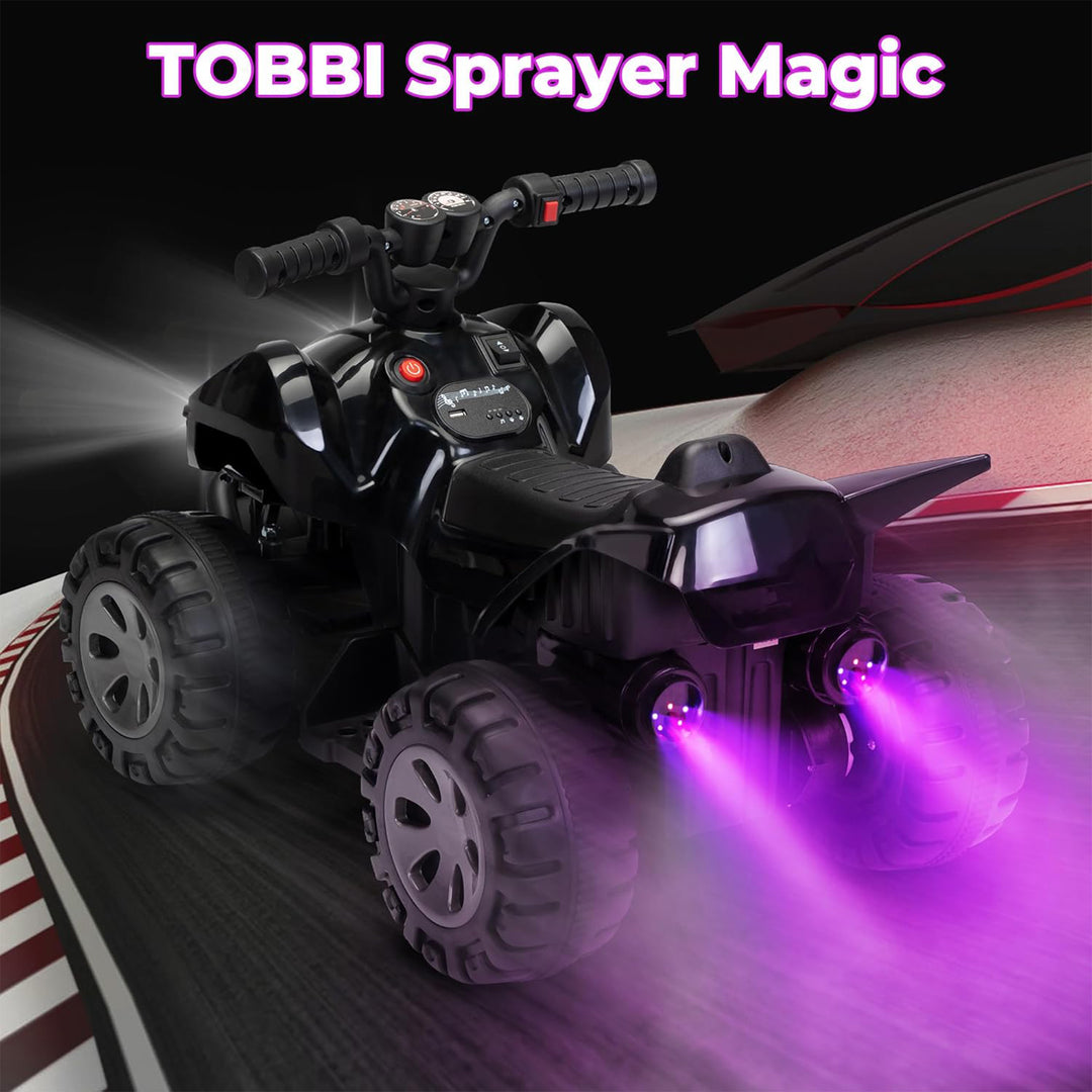 TOBBI Ride On 6 Volt ATV Car with Rear Mist Sprayer & LED Lights for Kids, Black