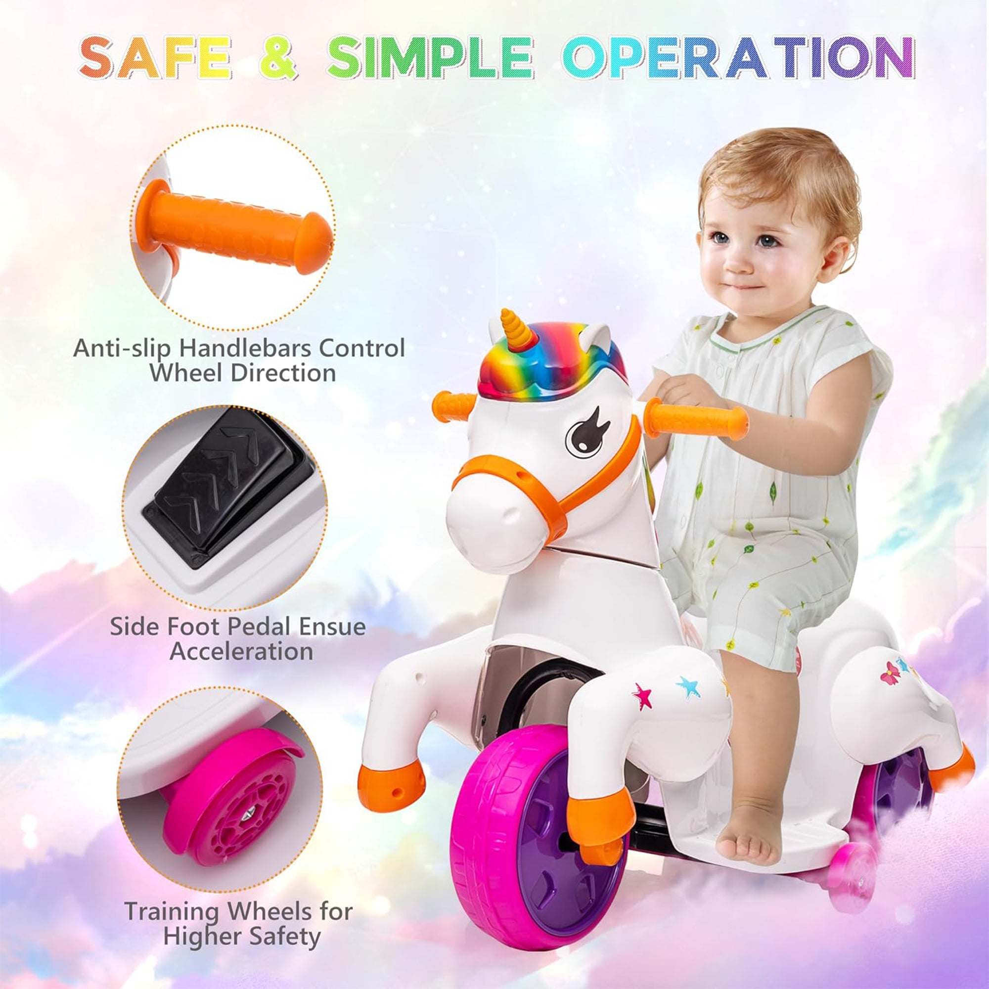 TOBBI Ride on Toy Toddler Riding Toys with Music Function Included, Rainbow - VMInnovations