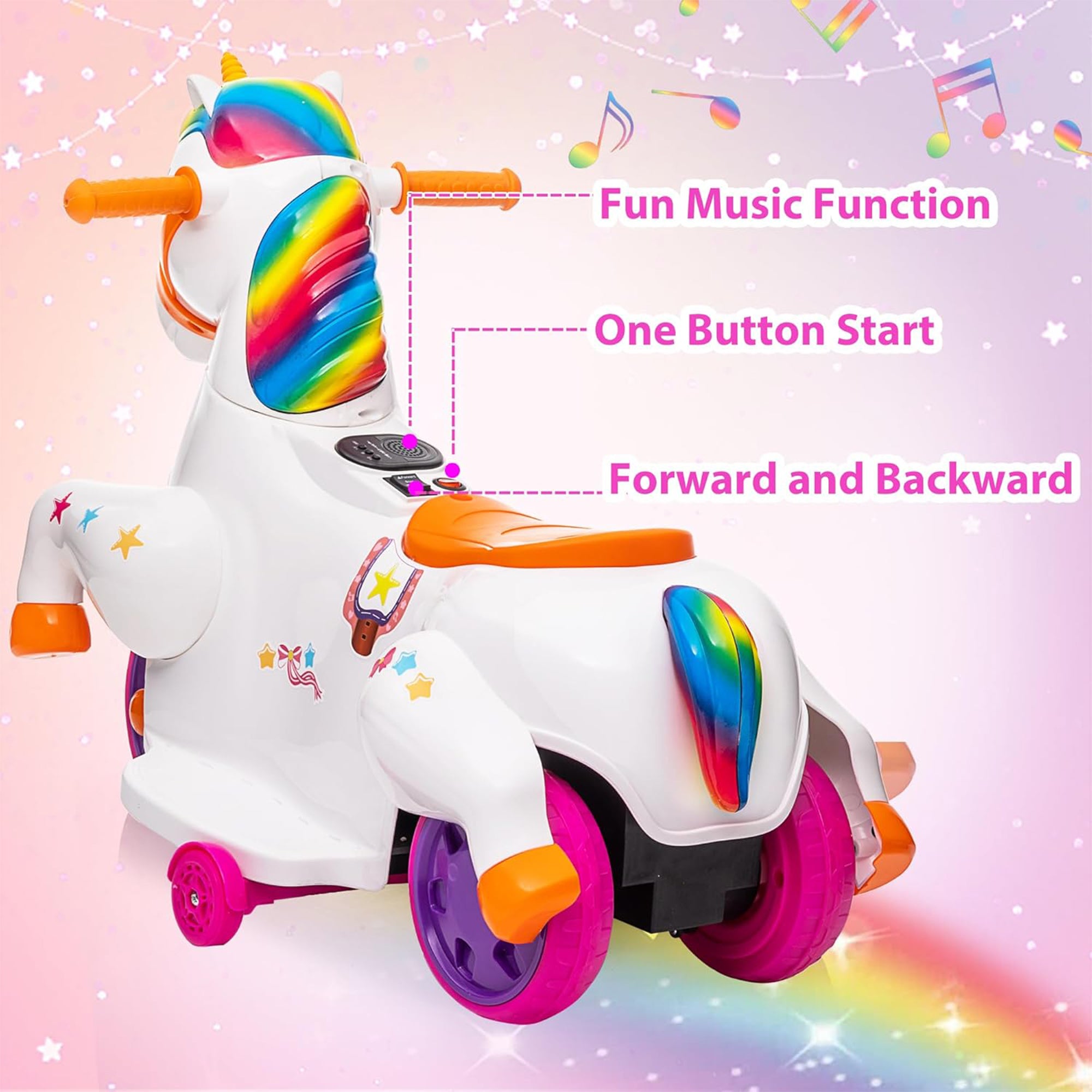 TOBBI Ride on Toy Toddler Riding Toys with Music Function Included, Rainbow - VMInnovations