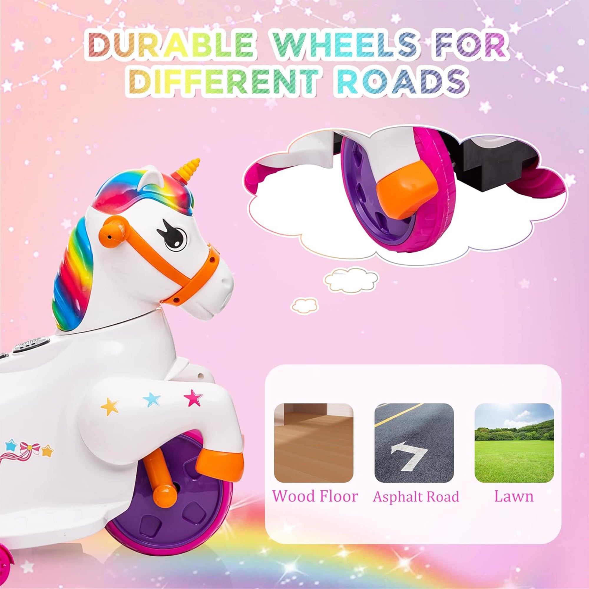 TOBBI Ride on Toy Toddler Riding Toys with Music Function Included, Rainbow - VMInnovations