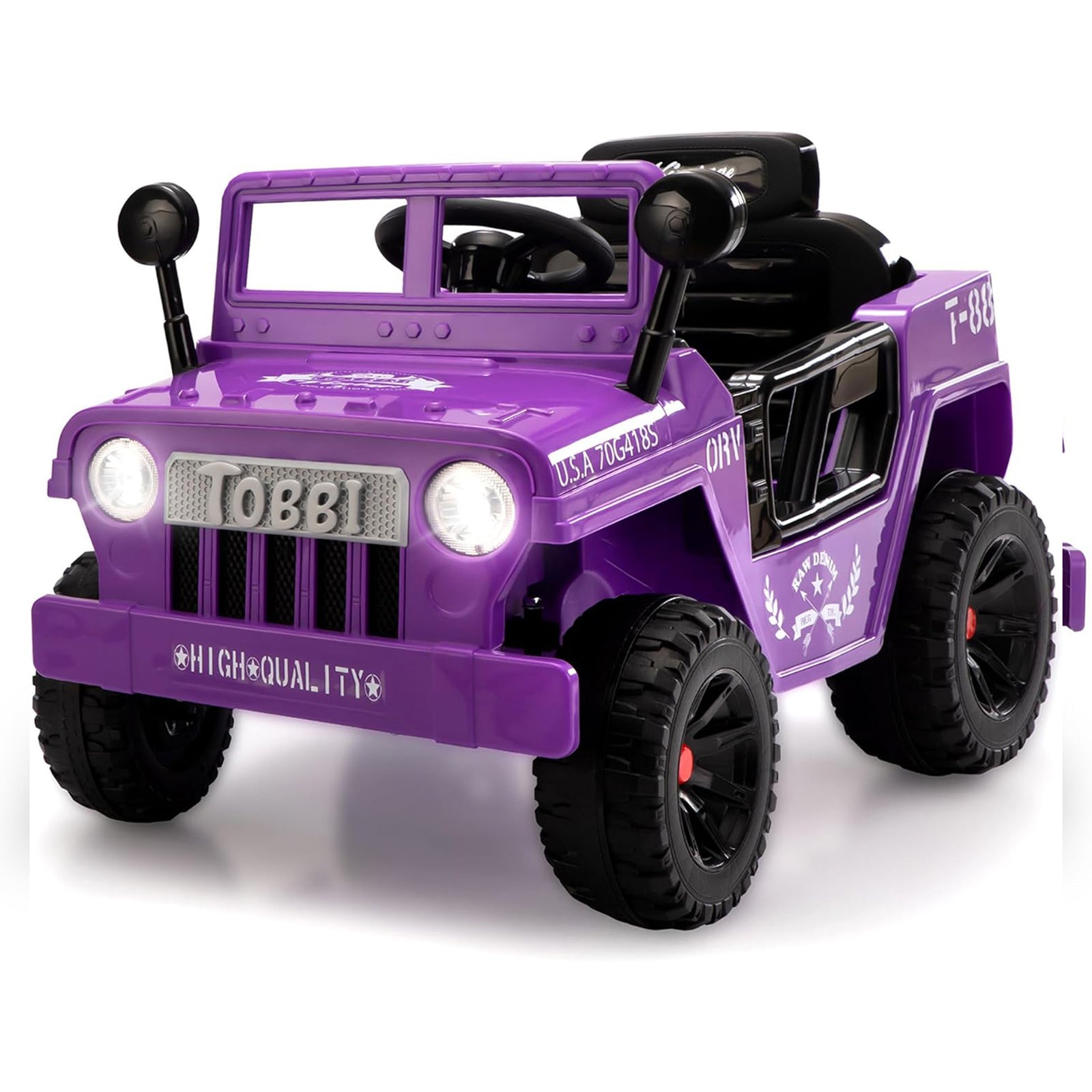 TOBBI 12V Kids Ride-On Truck Electric Car w/ Off-Road Wheels, LED Lights, Purple - VMInnovations