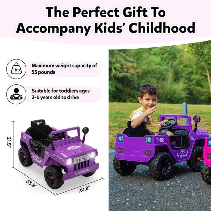 TOBBI 12V Kids Ride-On Truck Electric Car w/ Off-Road Wheels, LED Lights, Purple