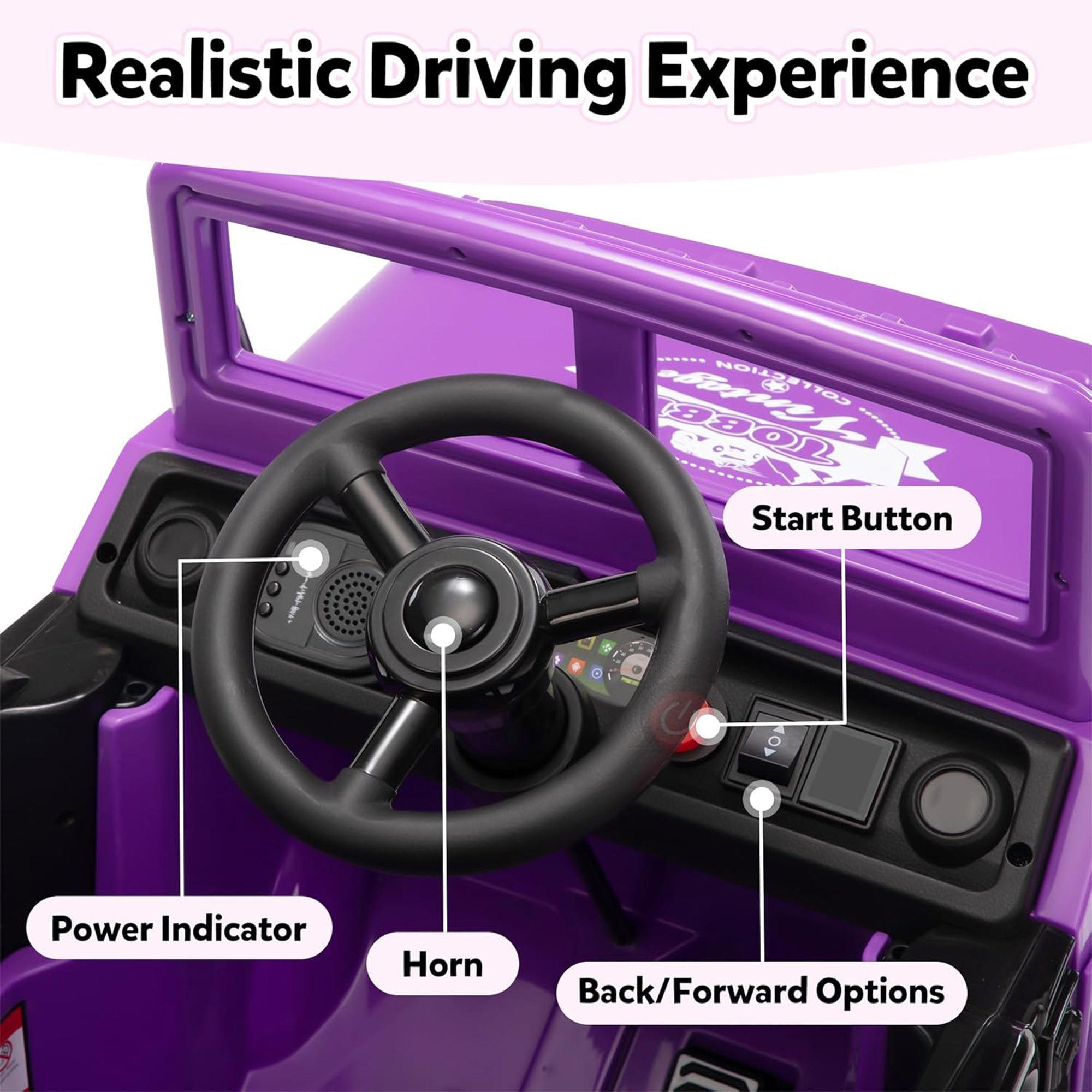 TOBBI 12V Kids Ride-On Truck Electric Car w/ Off-Road Wheels, LED Lights, Purple - VMInnovations