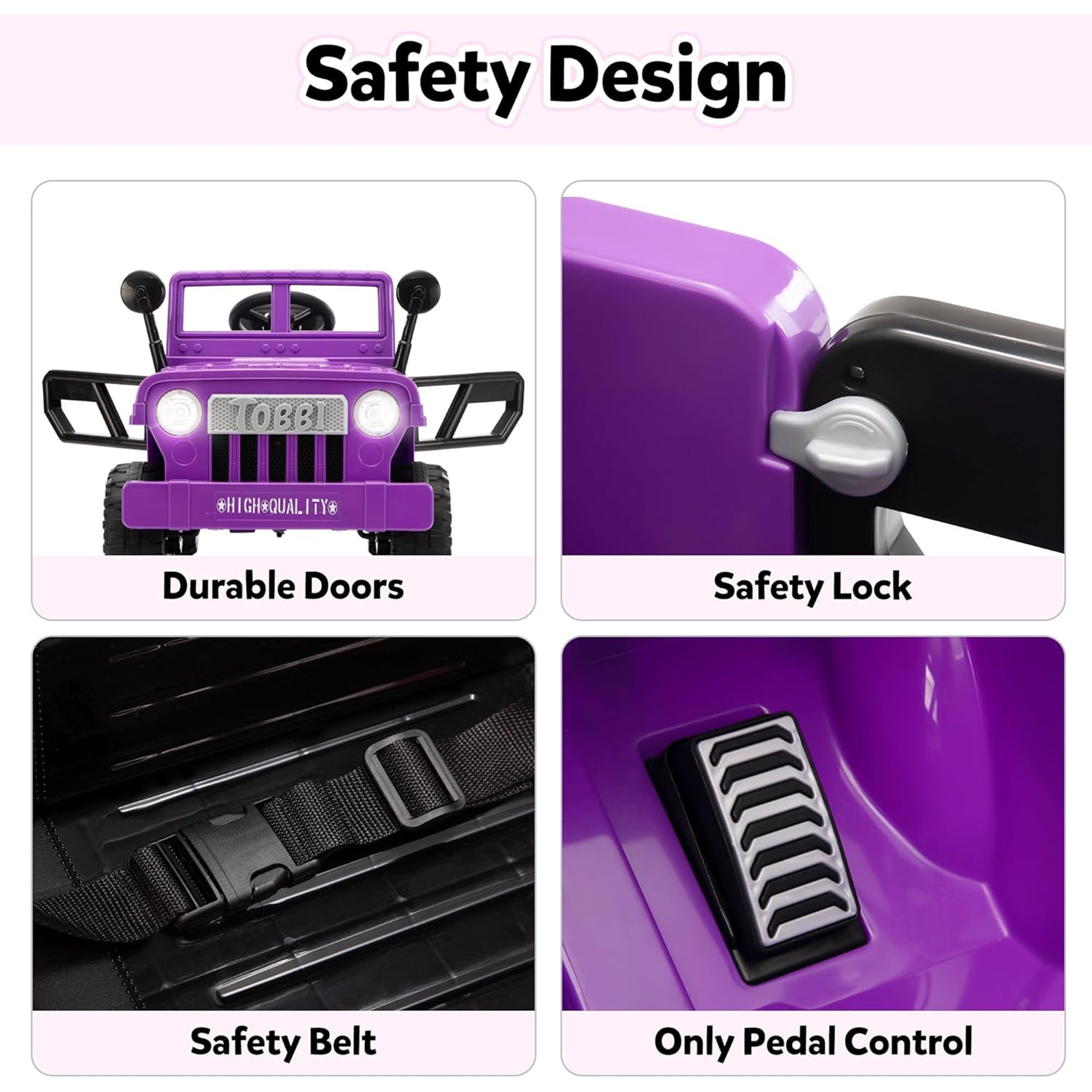 TOBBI 12V Kids Ride-On Truck Electric Car w/ Off-Road Wheels, LED Lights, Purple - VMInnovations