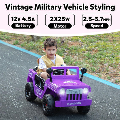 TOBBI 12V Kids Ride-On Truck Electric Car w/ Off-Road Wheels, LED Lights, Purple - VMInnovations