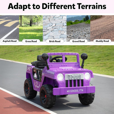 TOBBI 12V Kids Ride-On Truck Electric Car w/ Off-Road Wheels, LED Lights, Purple - VMInnovations
