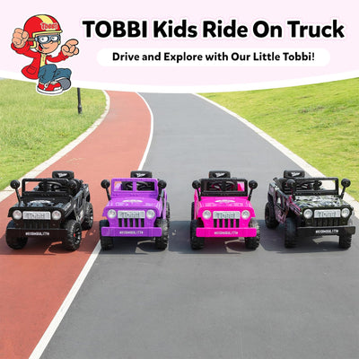 TOBBI 12V Kids Ride-On Truck Electric Car w/ Off-Road Wheels, LED Lights, Purple - VMInnovations