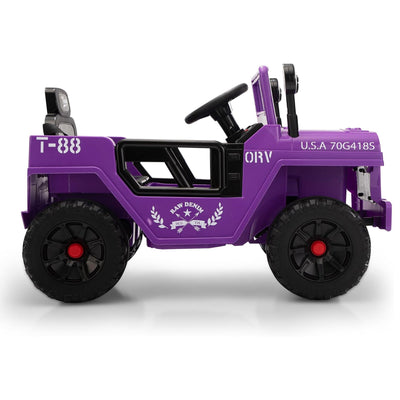 TOBBI 12V Kids Ride-On Truck Electric Car w/ Off-Road Wheels, LED Lights, Purple - VMInnovations