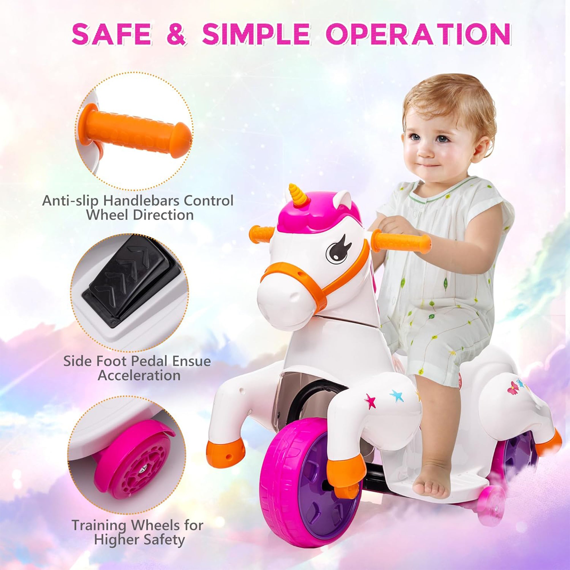 TOBBI Ride on Toy Toddler Riding Toys with Music Function Included, Rose Red - VMInnovations