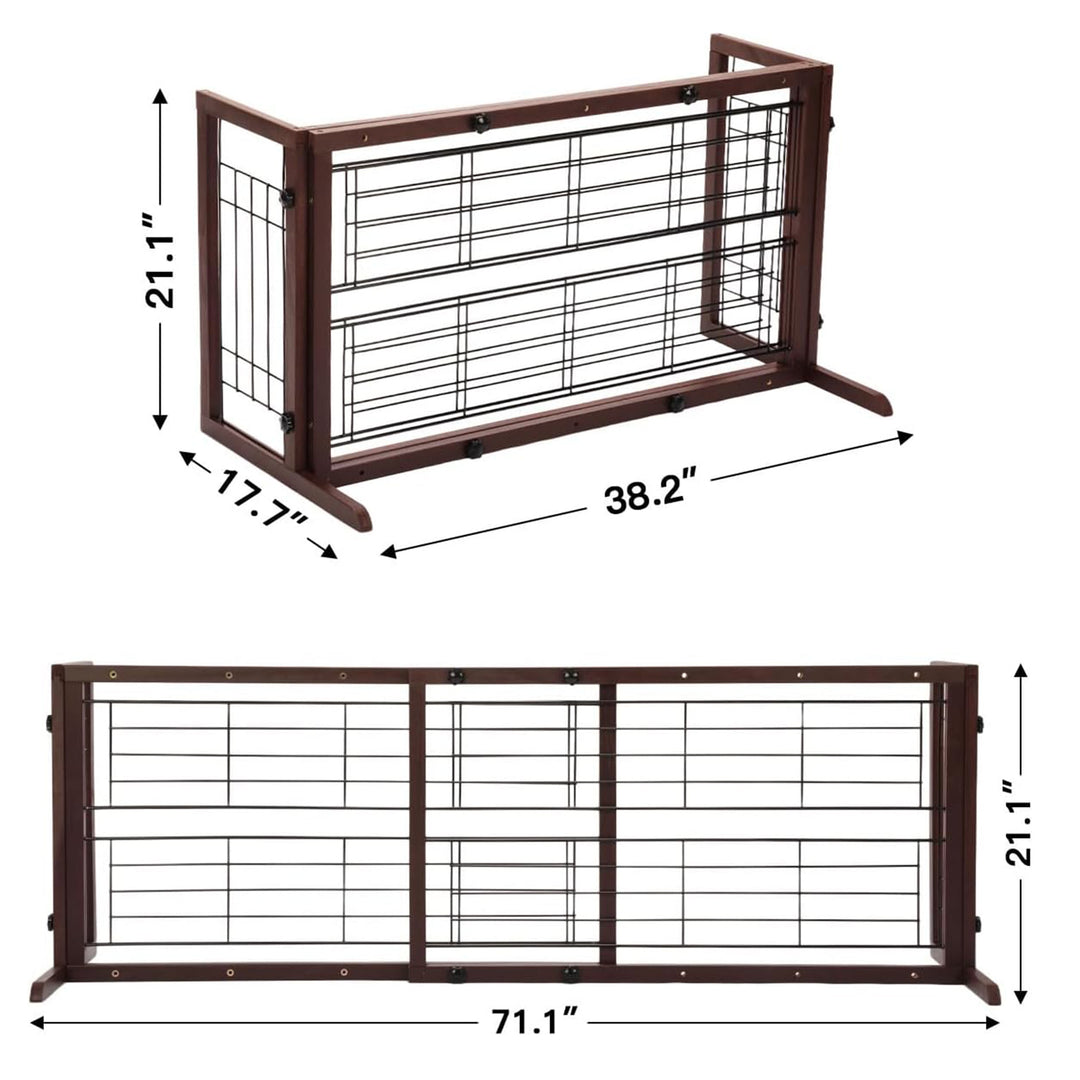 COZIWOW Freestanding Dog Gate Indoor with Side Panels for Stairs, 71 In, Brown