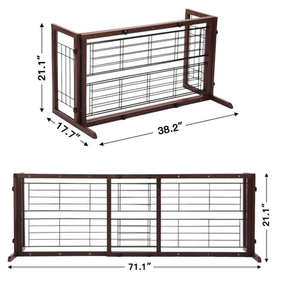 COZIWOW Freestanding Dog Gate Indoor with Side Panels for Stairs, 71 In, Brown - VMInnovations