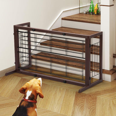 COZIWOW Freestanding Dog Gate Indoor with Side Panels for Stairs, 71 In, Brown - VMInnovations